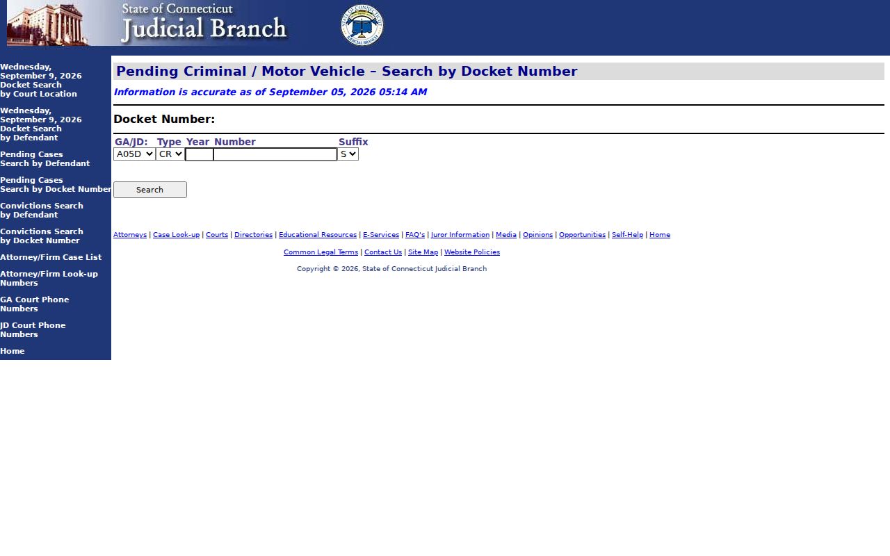 Stamford warrant records pending docket number lookup