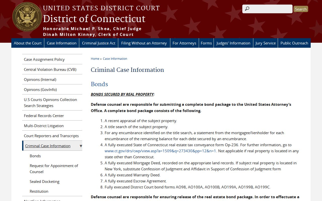 Stamford federal criminal warrant and bond information